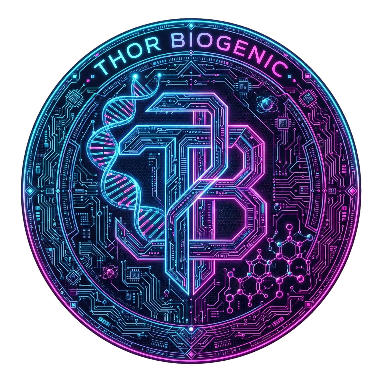 Thor BioGenic neon DNA and circuit logo